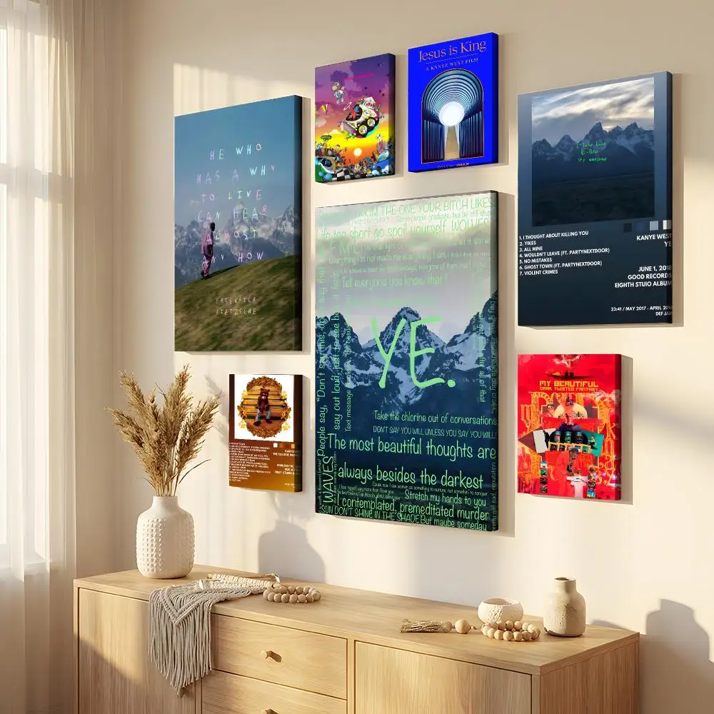 Rapper K-Kanye West Music Album Framed Wall Painting Framed Canvas Wall Art Waterproof Wall Decor For Living Room Bedroom