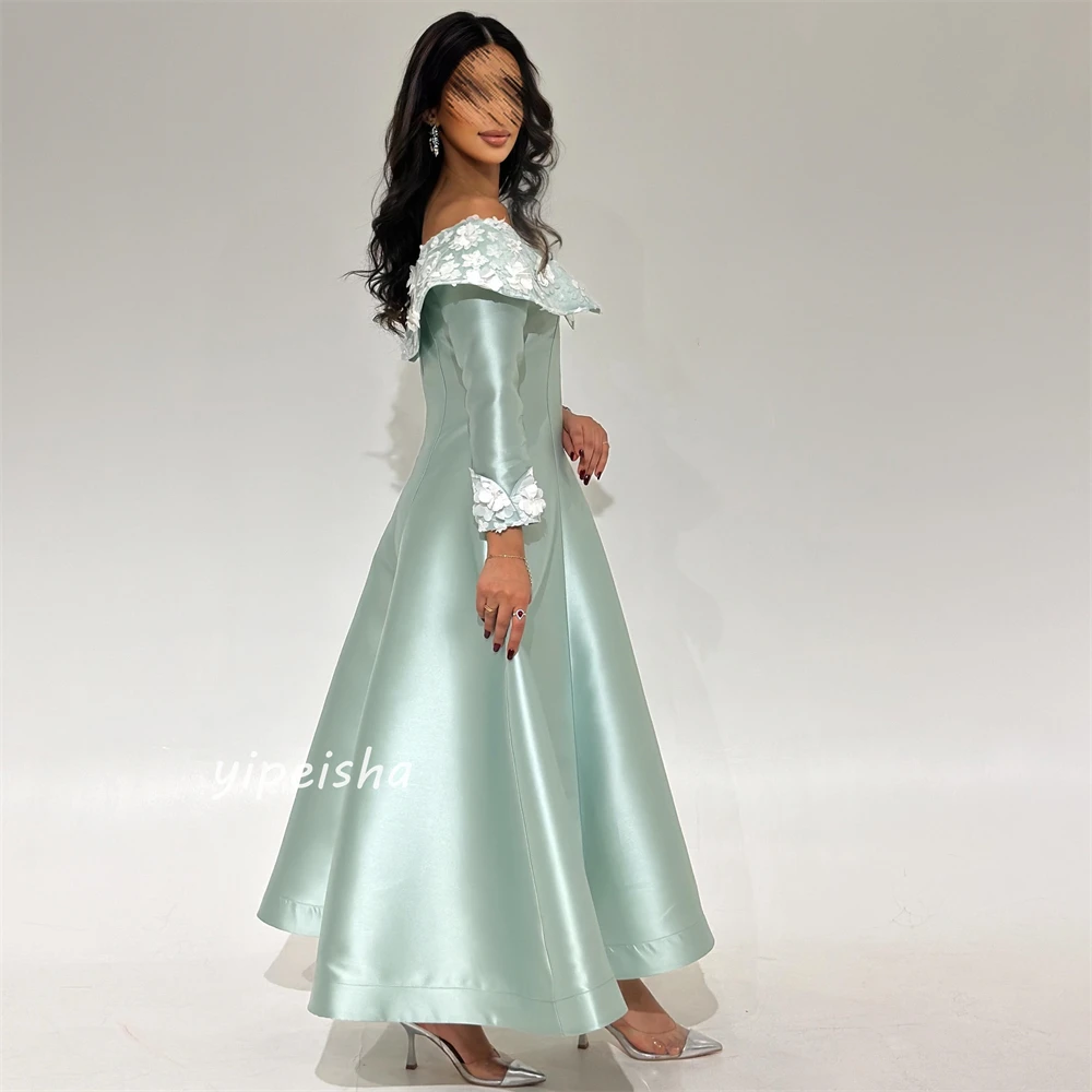 Prom Dress Saudi Arabia Evening Satin Applique Draped Homecoming A-line Off-the-shoulder Bespoke Occasion Gown Midi Dresses