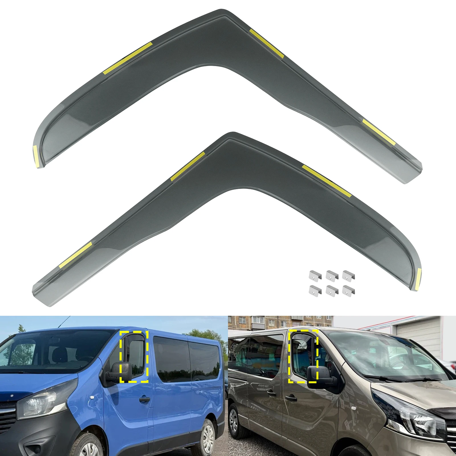 2 Stück getönte Wind-, Regen- und Sonnenschutzblenden für Opel Vauxhall Vivaro B MK2 2014-2018 Frontscheiben-Kantenschutzfolie