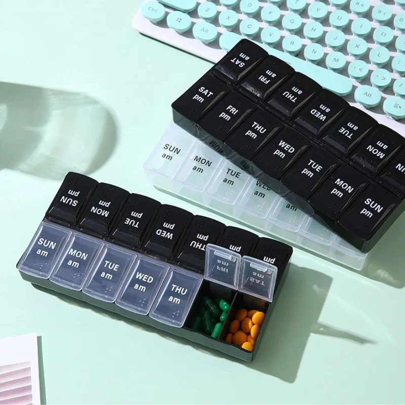 

Новые еженедельные портативные дорожные футляры для таблеток, органайзер на 7 дней, 14 сеток, контейнер для хранения таблеток, витамины, лекарства, рыбные масла