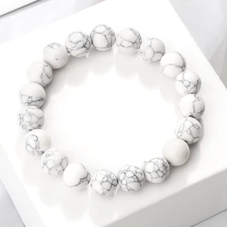 Charm Bracelet 6mm 8mm 10mm White Natural Stone Simple Women Men Elastic Strand Bracelets Meditation Prayer Jewelry Friend Gift
