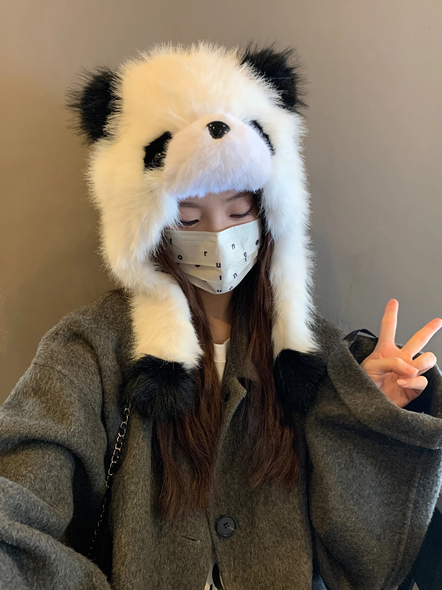 여성을 위한 귀여운 패션 플리스 팬더 모자 겨울 귀마개 두꺼운 따뜻한 팬더 모자