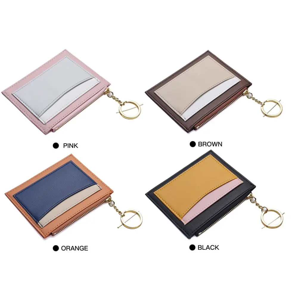 Heren Pu Lederen Stiksels Kleur Rits Multi-Card Creditcard Portemonnee Portemonnee Houder Sleutelhanger Korte Portemonnee