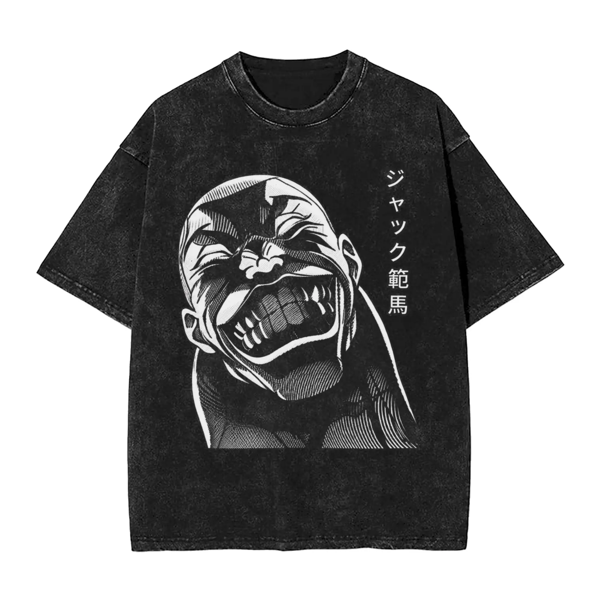 Hanma Baki Anime Jack Goudou Martial Arts Men T Shirt Washed Funny Tees Short Sleeve Round Collar T-Shirts 100% Cotton Clothes