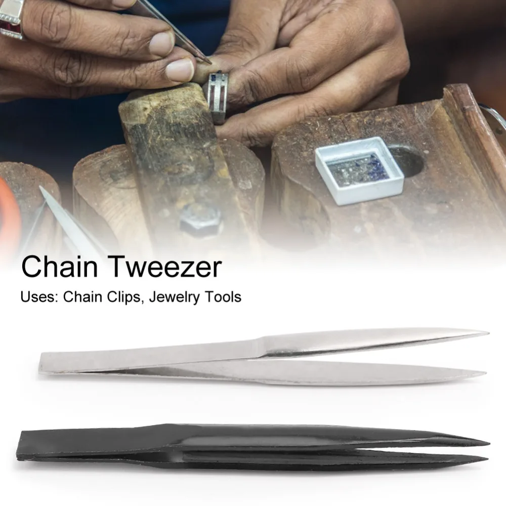 2pcs Metal Material Chain Tweezer Black/Silver Color Multiple Colors Jewelry Making Tool Jewelry Tweezer Crafting Tool