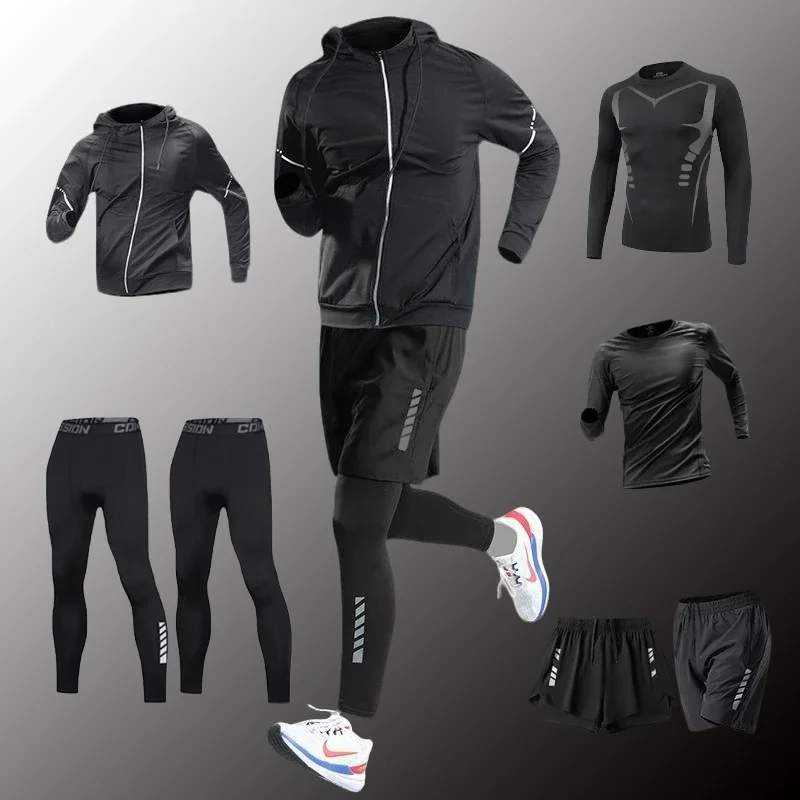 

Winter running set, men's morning running quick-drying clothes, autumn and winter sports training clothes
