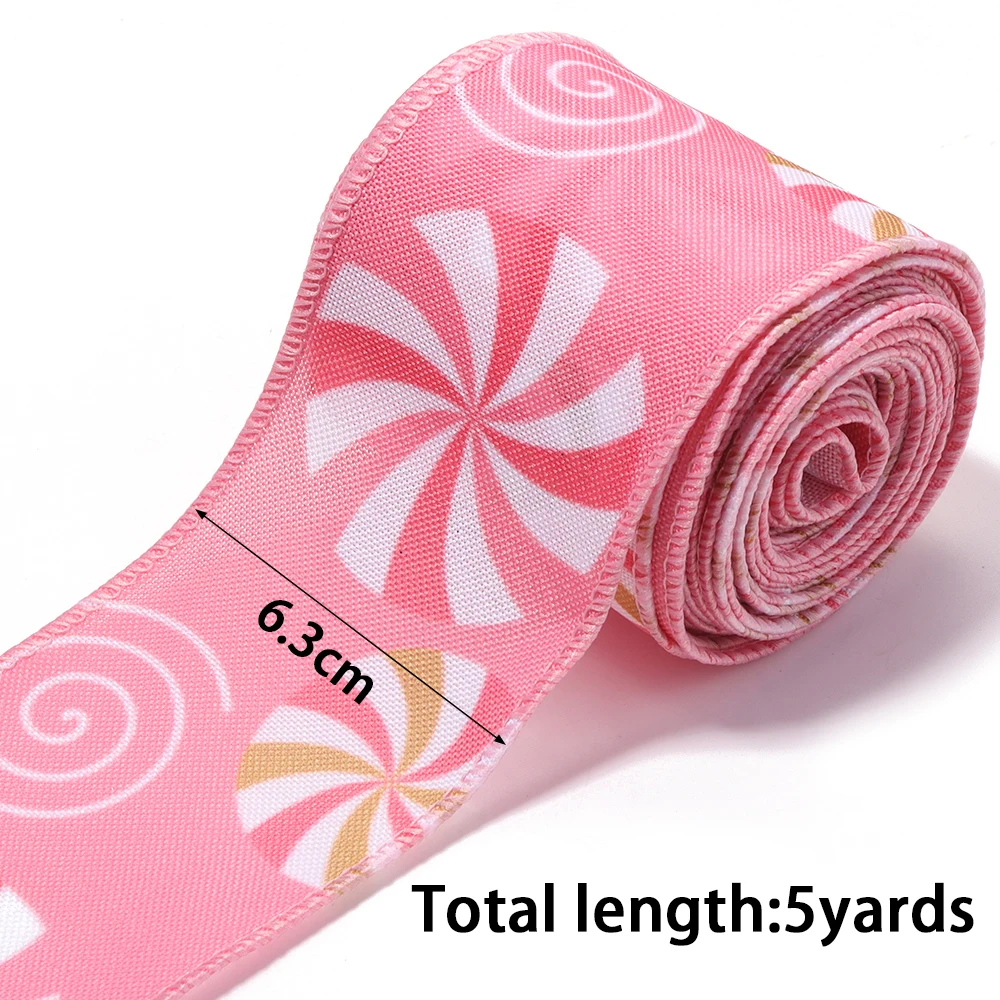 5Yards/Roll 63mm Polyester Pink Christmas Ribbons For DIY Cake Birthday Christmas Party Gift Packaging Bowknot Home Decoration