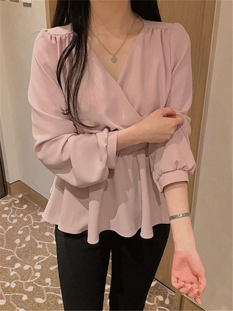 BL3305 New 2024 Casual V-Neck Fashionable Sweet Lace Up Korean Style Vintage Wild Lady Spring Summer Women\'s Blouse Shirts Tops