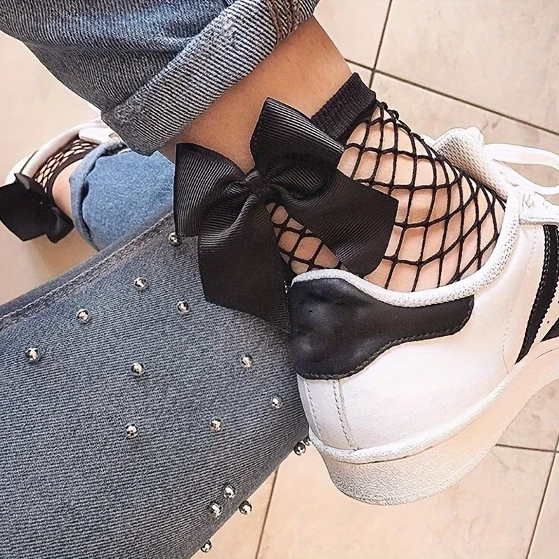 

1 pair of Japanese tie bow fishnet stockings Princess socks white Korean fishnet socks socks ladies socks