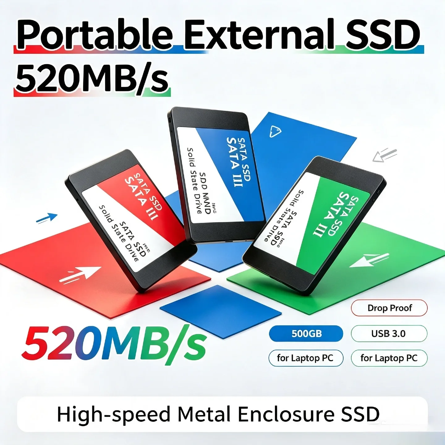 500GB Ultra Portable External SSD USB 3.0 7400MB/s Shockproof Metal Casing Solid State Drive for PC Laptop Hard Disk Pro Pocket