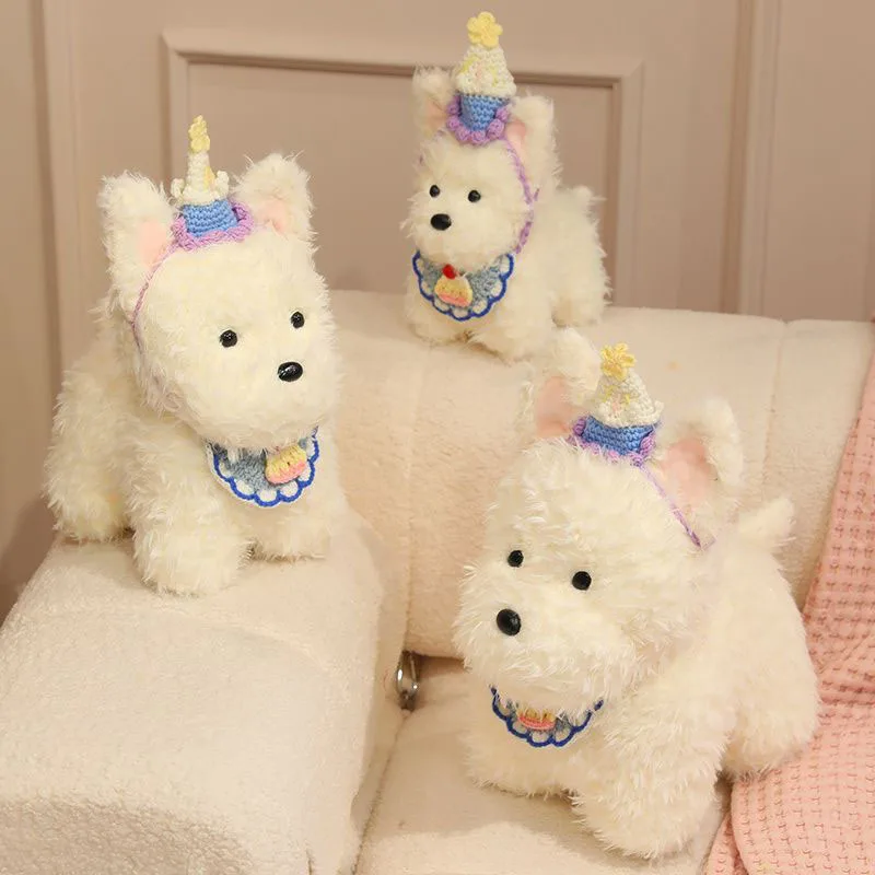 

Cute West Highland White Terrier Plush Toy with Detachable Birthday Hat & Bib Soft Stuffed Animal Doll Gift for Kids Kawaii