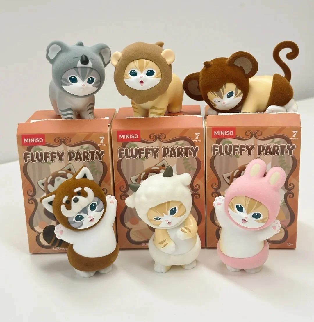 Miniso mofusand sanrio gato peludo animal festa caixa cega ornamento misterioso boneca torção ovo pvc figuras de ação brinquedos crianças presente