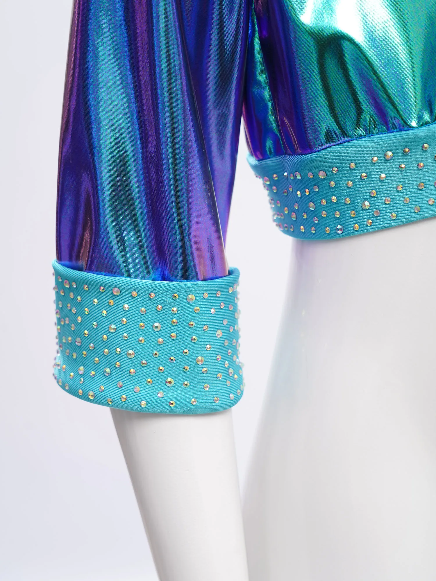 أطفال بنات الجاز الرقص ملابس خارجية معطف معدني الحديثة الهيب هوب الرقص ازياء التلبيب طوق كم طويل لامعة الراين سترة #4