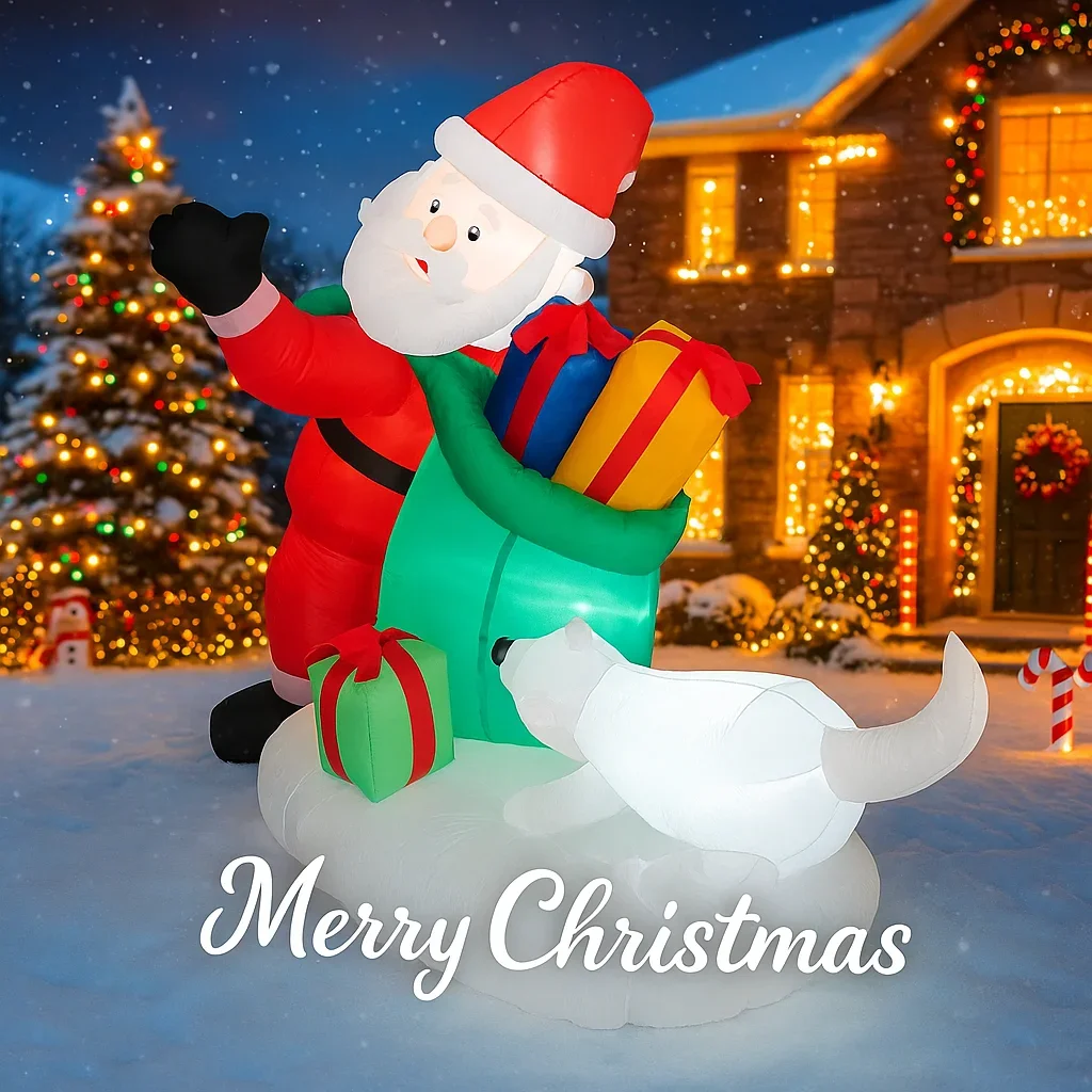 6.89FT لعبة قابلة للنفخ الهدايا حقيبة سانتا الكلب زينة عيد الميلاد لساحة مع LED مضاءة عيد الميلاد لوازم المنزل الحلي هدايا احتفالية