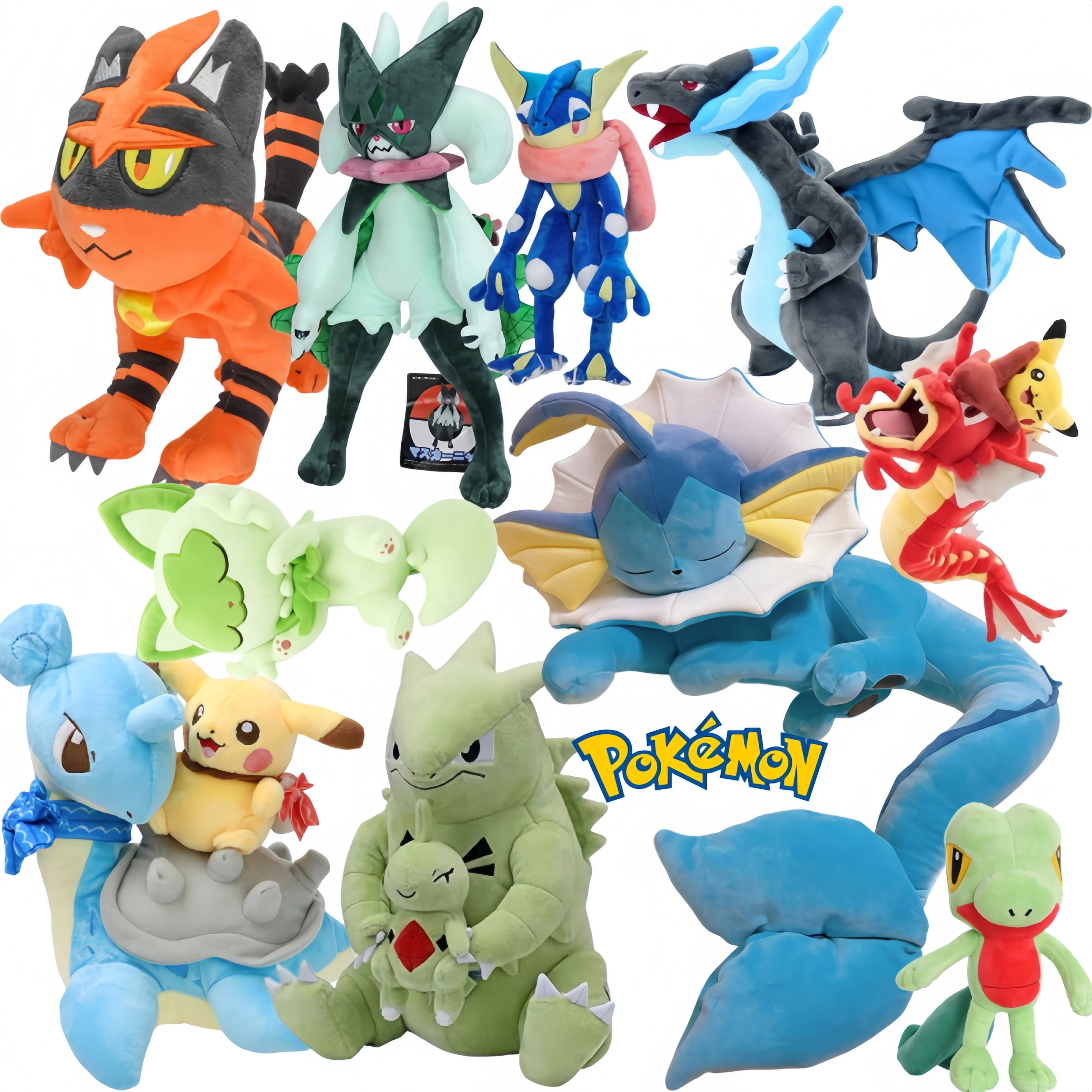 

Cartoon Pokemon Vaporeon Plush Doll Original Tyranitar Pikachu Riding Lapras Stuffed Greninja Treecko Sprigatito Meowscarada Toy