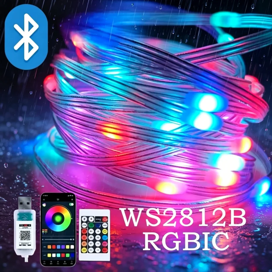 

RGBIC Bluetooth Remote Control WS2812B LED String Lights Waterproof USB Fairy Lights DIY Wedding Garland Home Room Party Decor