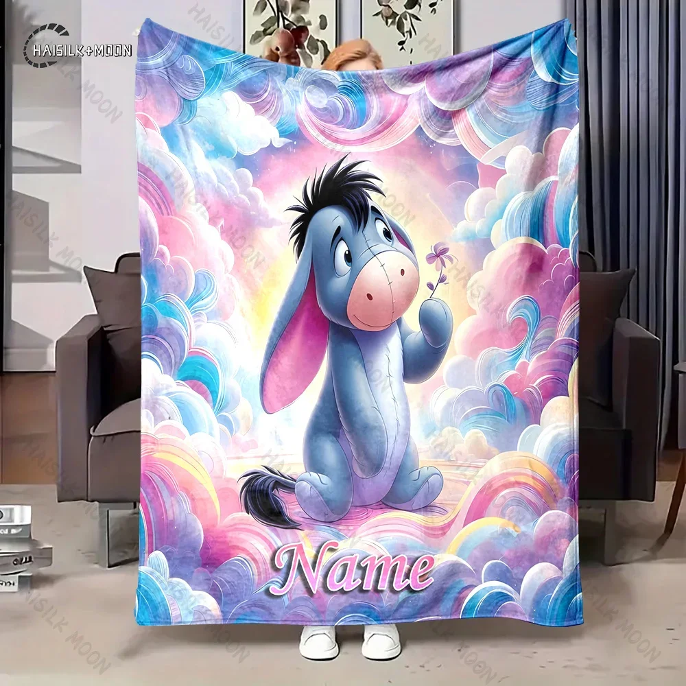 Customized Name Personalized Blanket Disney Pooh Bear Eeyore Printed Blanket Soft Comfortable Home Travel Adult and Warm Blanket