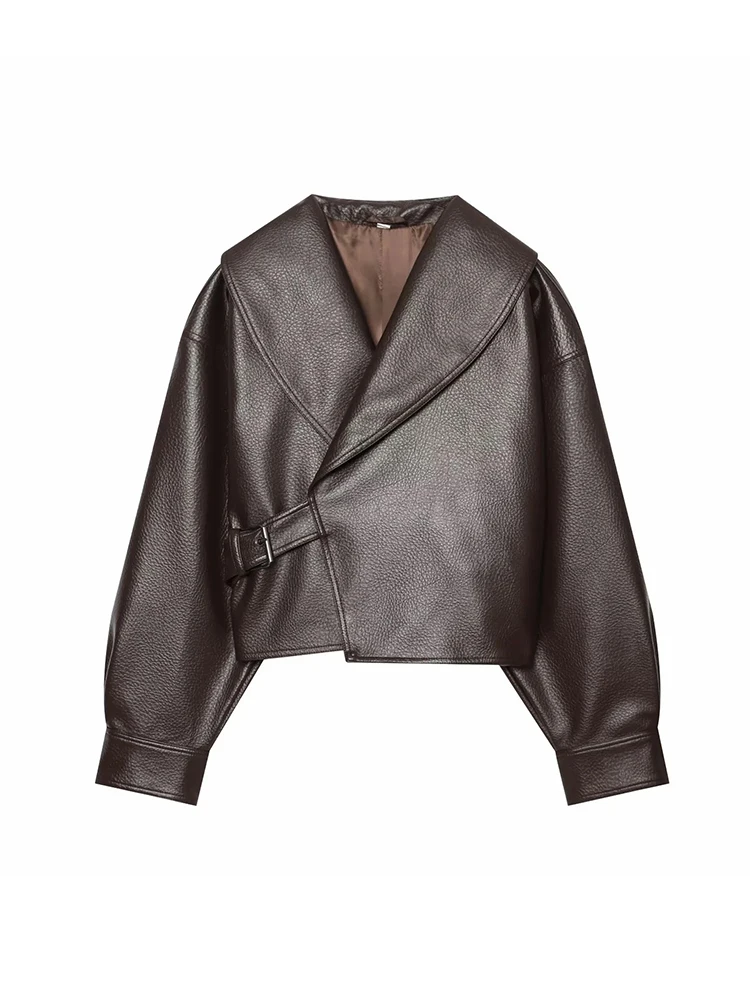 Women Streetwear Chic Women Jacket Women V-Neck Leather Covered Button Long Sleeve Jacket Fashion 2026 Autumn Winter Lady Jacket