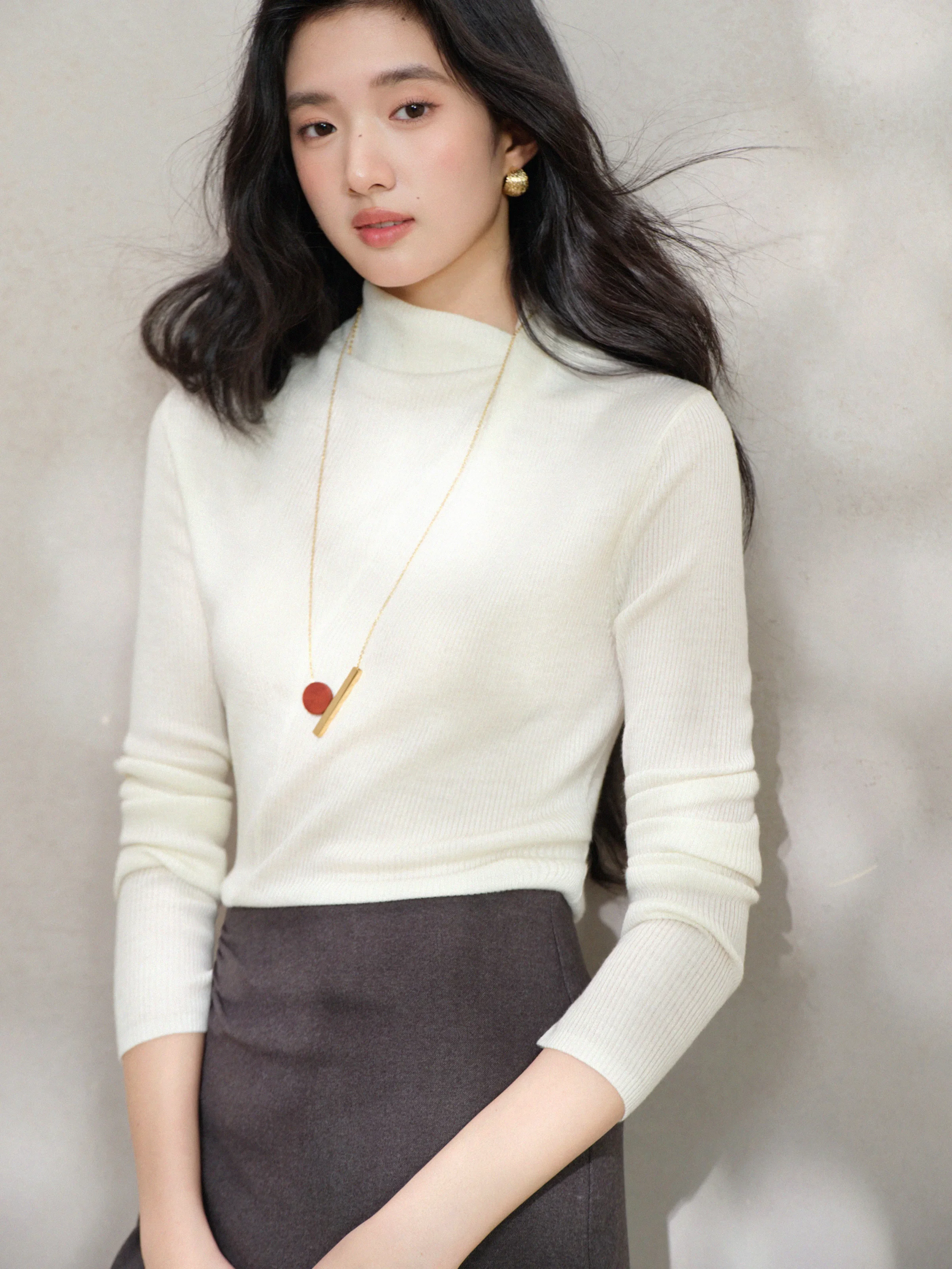 المرأة سيدة أنيقة الصوف متماسكة سترة سليم صالح وهمية الرقبة طويلة الأكمام أعلى لينة تمتد الطبقة الداخلية الدافئة لارتداء الشتاء اليومي