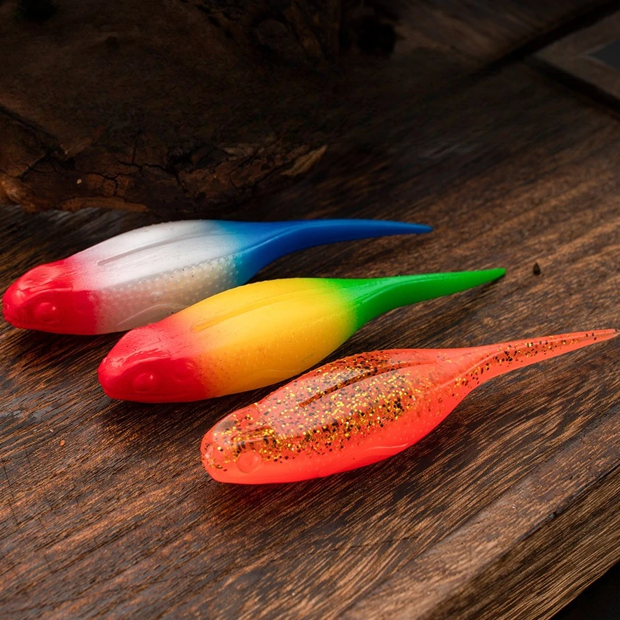 

3 шт., 10 см, 11 г, мягкая приманка с плавающим Т-образным хвостом - двухцветное импульсное действие для ловли окуня/турика сверху