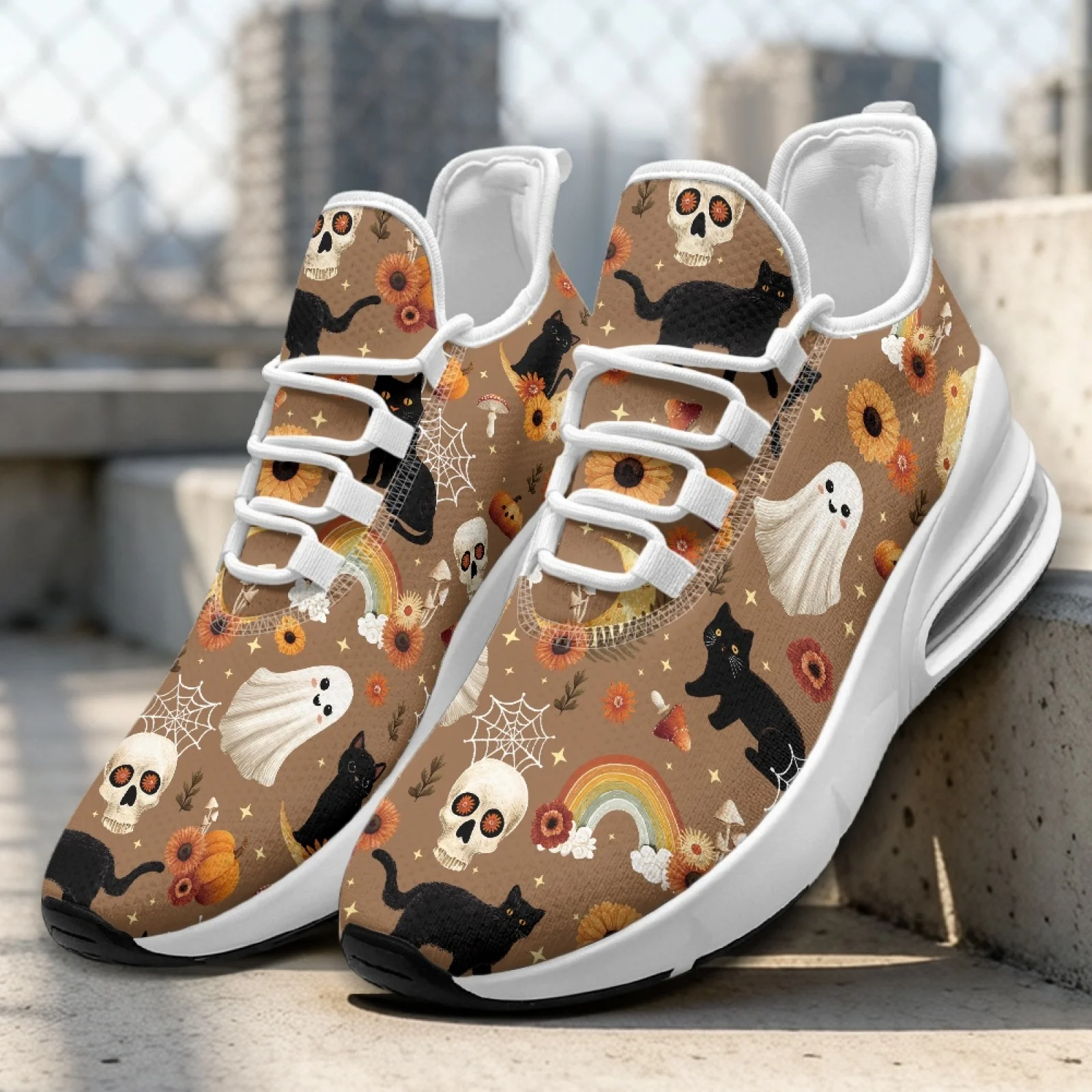 PENSTROLL Rainbow Ghost Print Athletic Sneakers for Women Court Mesh & EVA Sports Walking Footwear Women's Mesh Sneakers