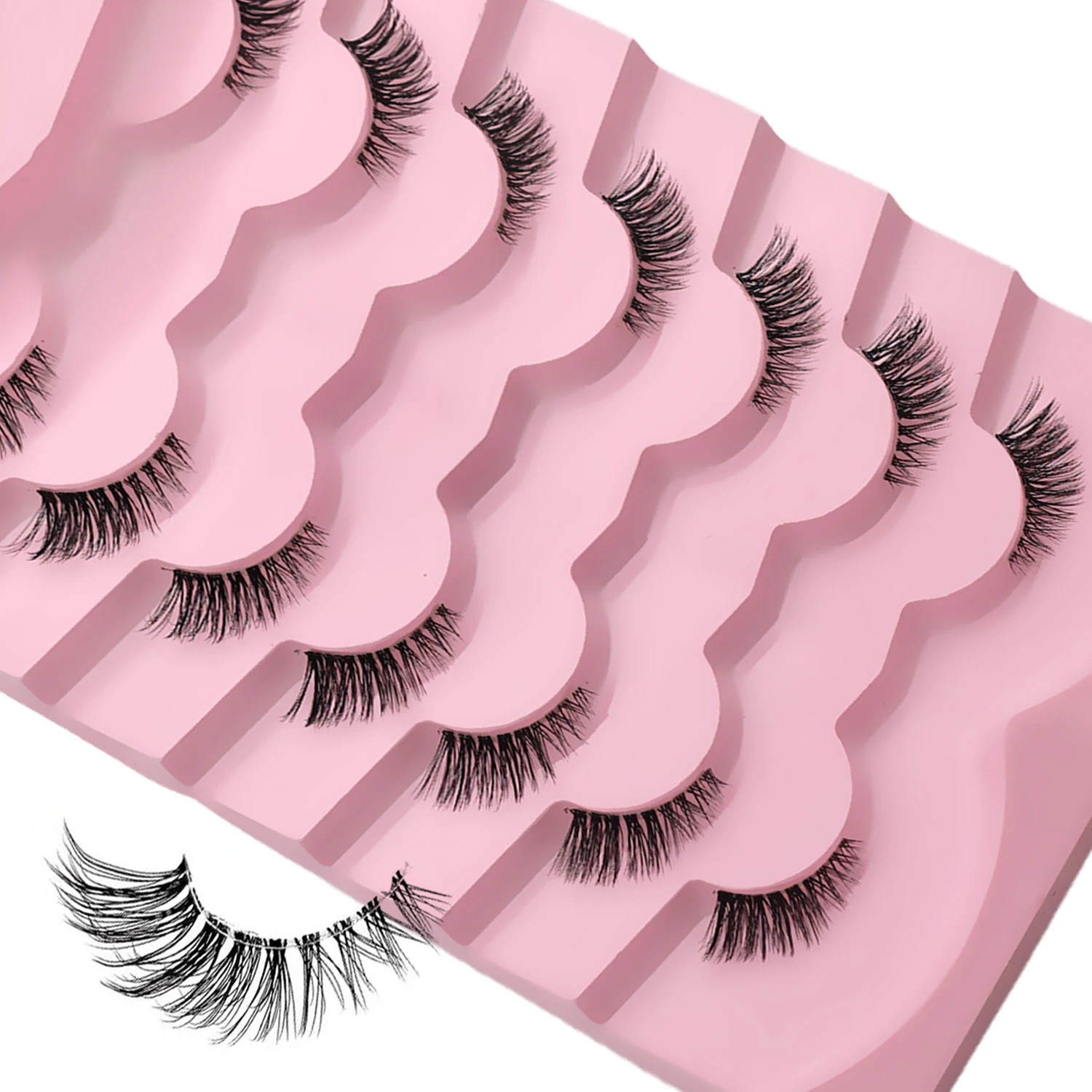 7 Paar Cat-Eye-Halbwimpern, natürlicher Look, zarte künstliche Nerzwimpern, weiches, transparentes Band, unsichtbar, leicht, wiederverwendbar, Fox-Eye-Effekt – Detail 5