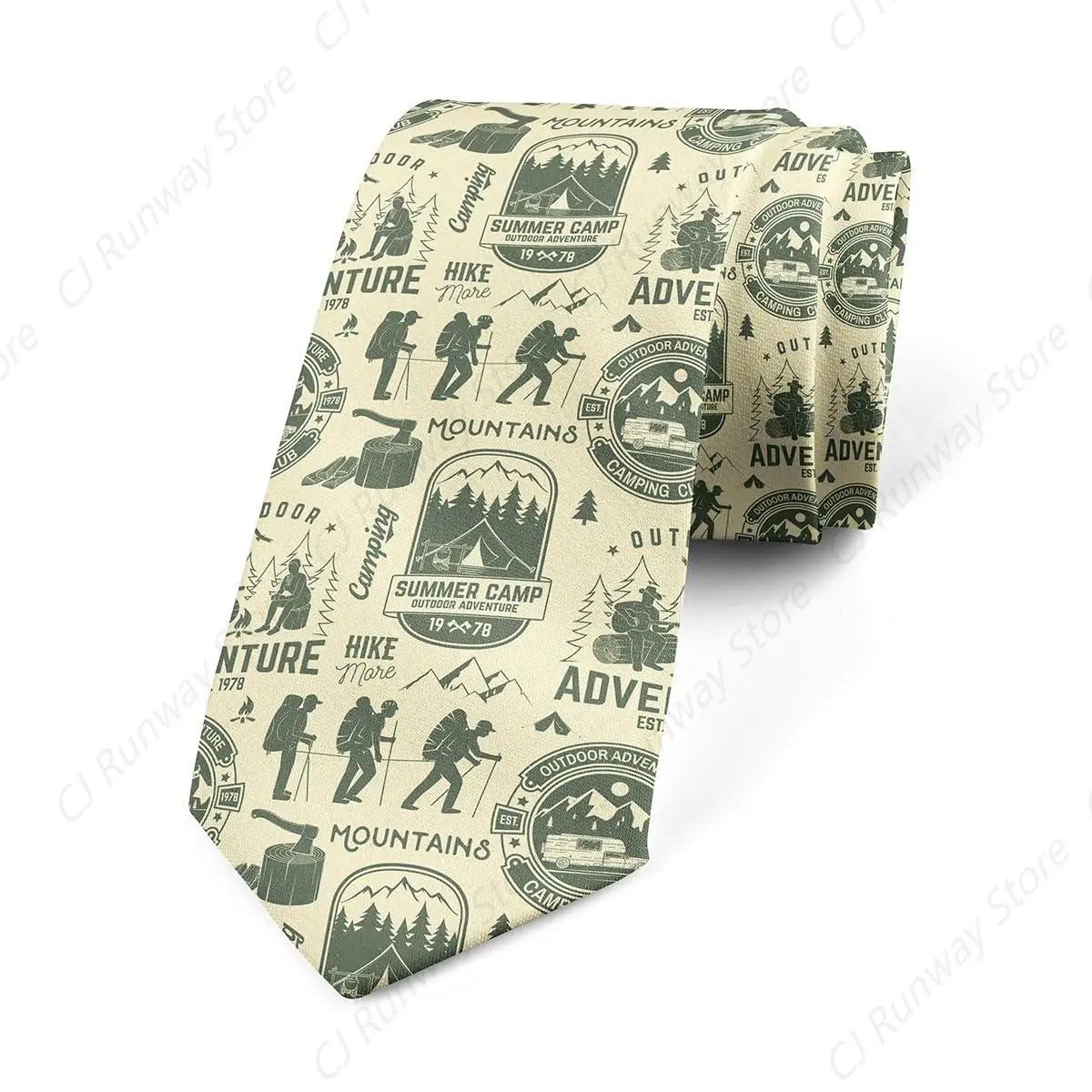 Camper Adventure Neckties For Men,Happy Camping Neck Tie For Groomsmen,Retro Camper Car Men'S Neckties,Mountain Hiking Ties