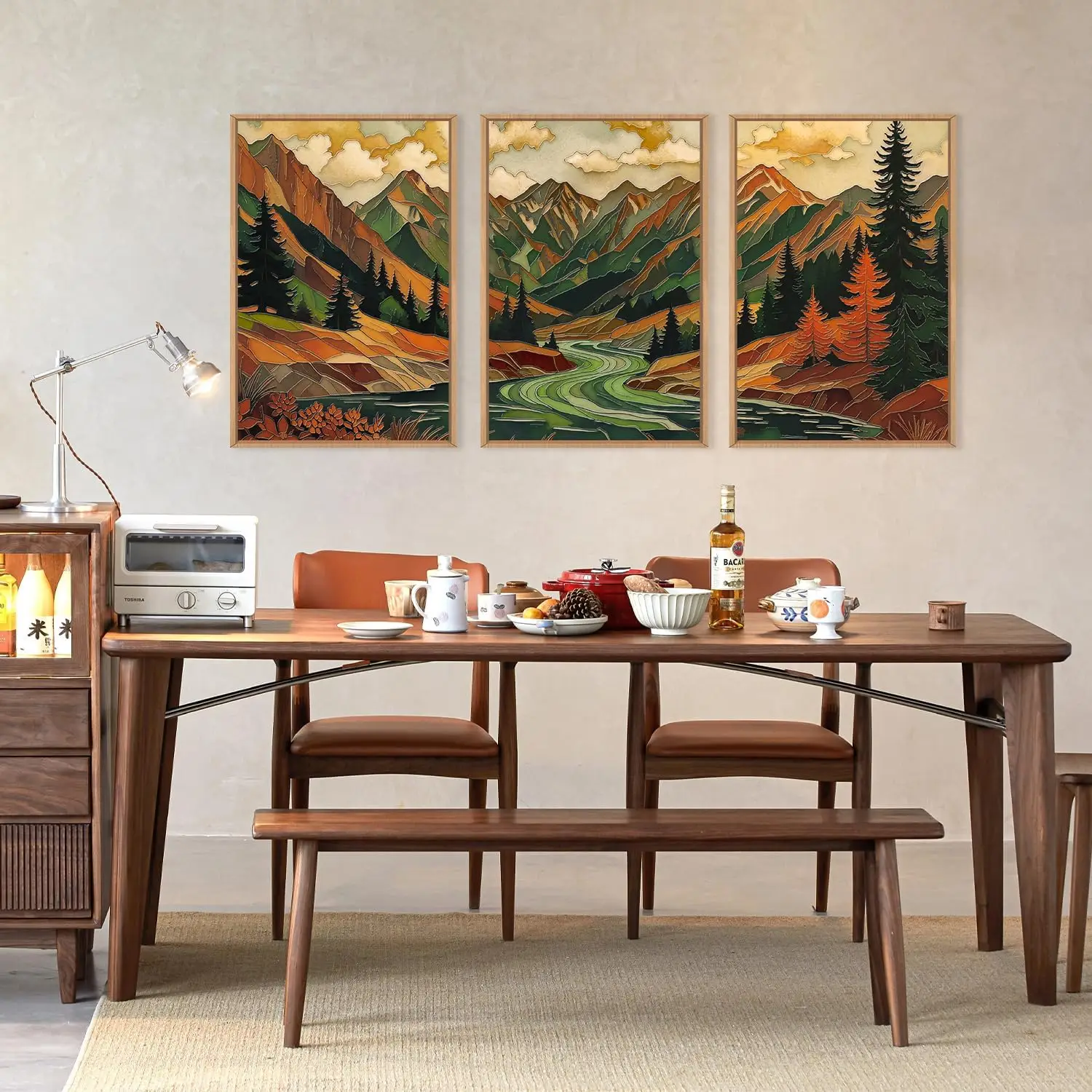 3pcs frameless Canvas Painting /Set Abstract Bohemian Mountain Forest Pine Canvas Wall DecorTexture Landscape Art Modern Living