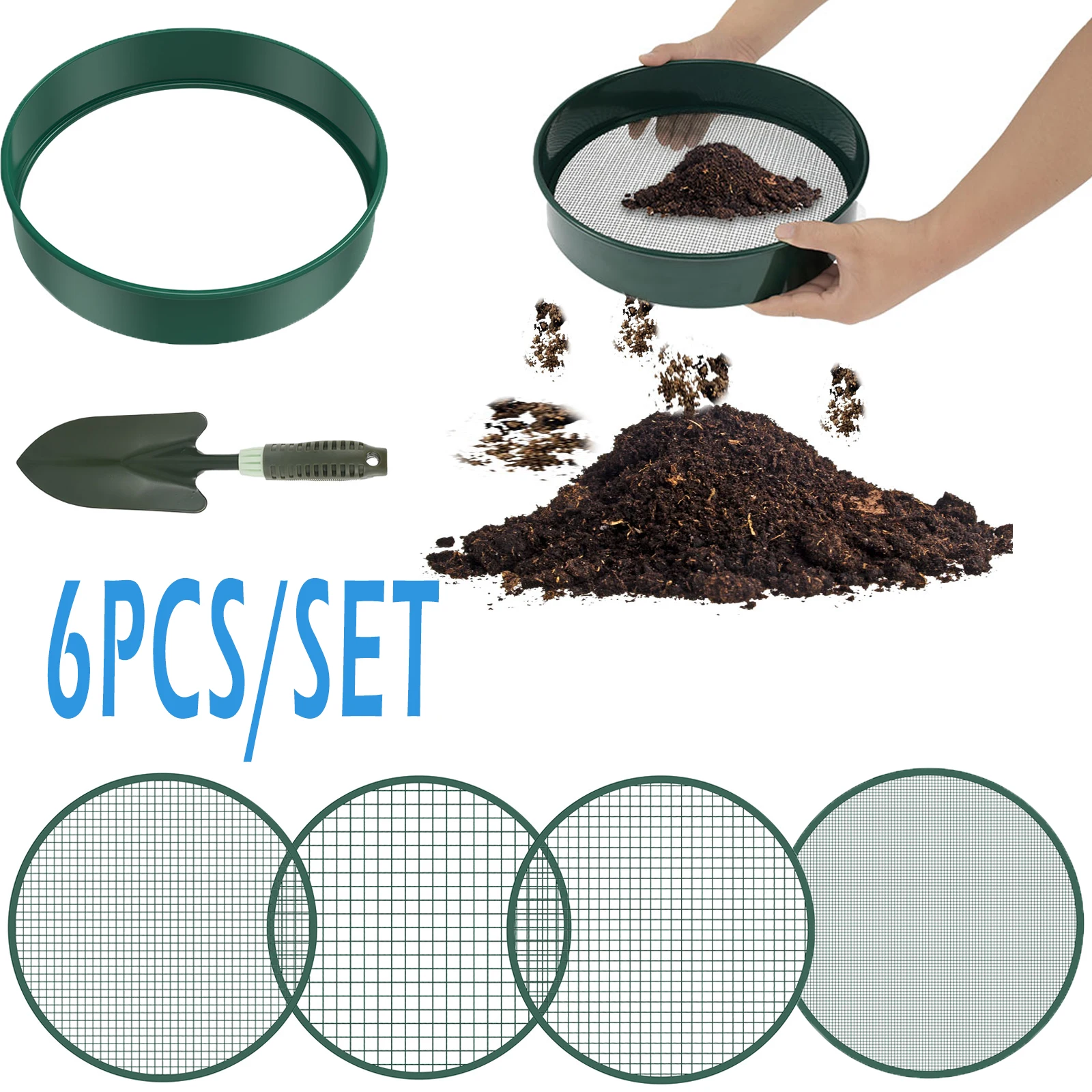 

6PCS Metal Soil Sieve Filter Mesh 3/6/9/12mm Mesh Sizes For Soil Stone Sifting Filtration Home Garden Flower Plant Nursery Tools