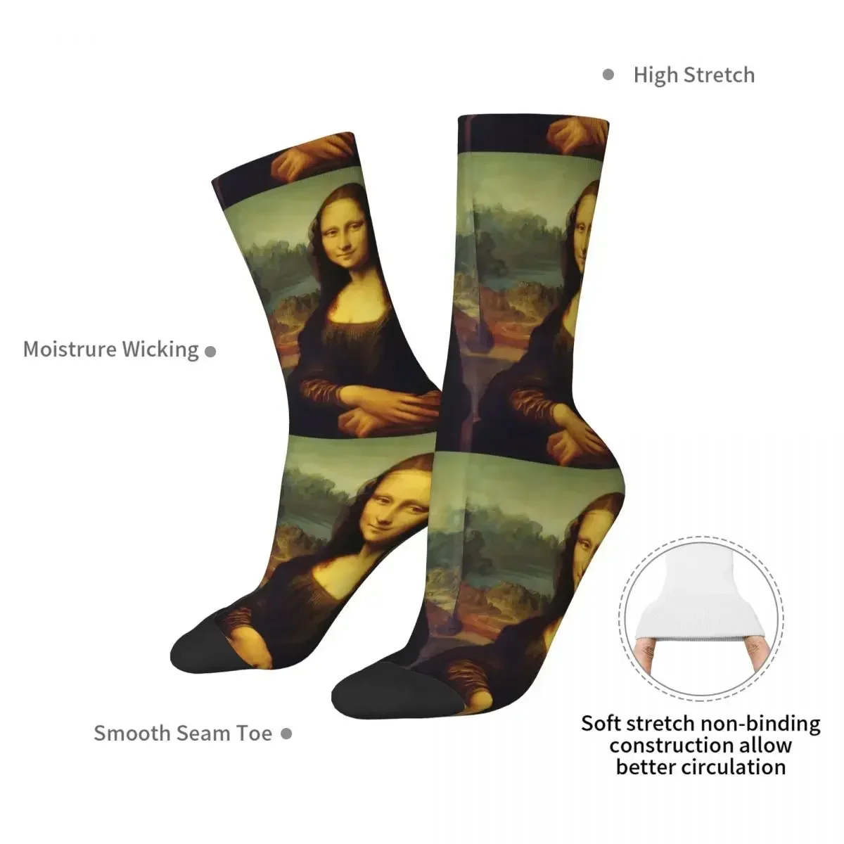 Mona Lisa - Detailed & Restored Socks Harajuku Sweat Absorbing Stockings All Season Long Socks for Man Woman's Birthday Present