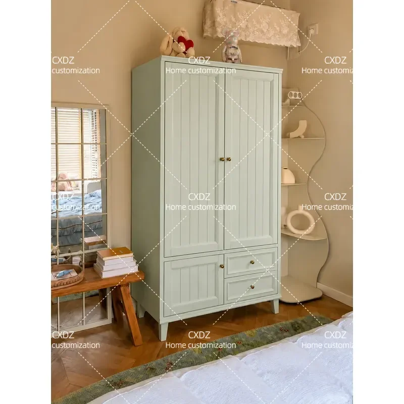 Eucalyptus Green Double Door Wardrobe Large Capacity Clothing Storage Cabinet for Bedroom Household Furniture
