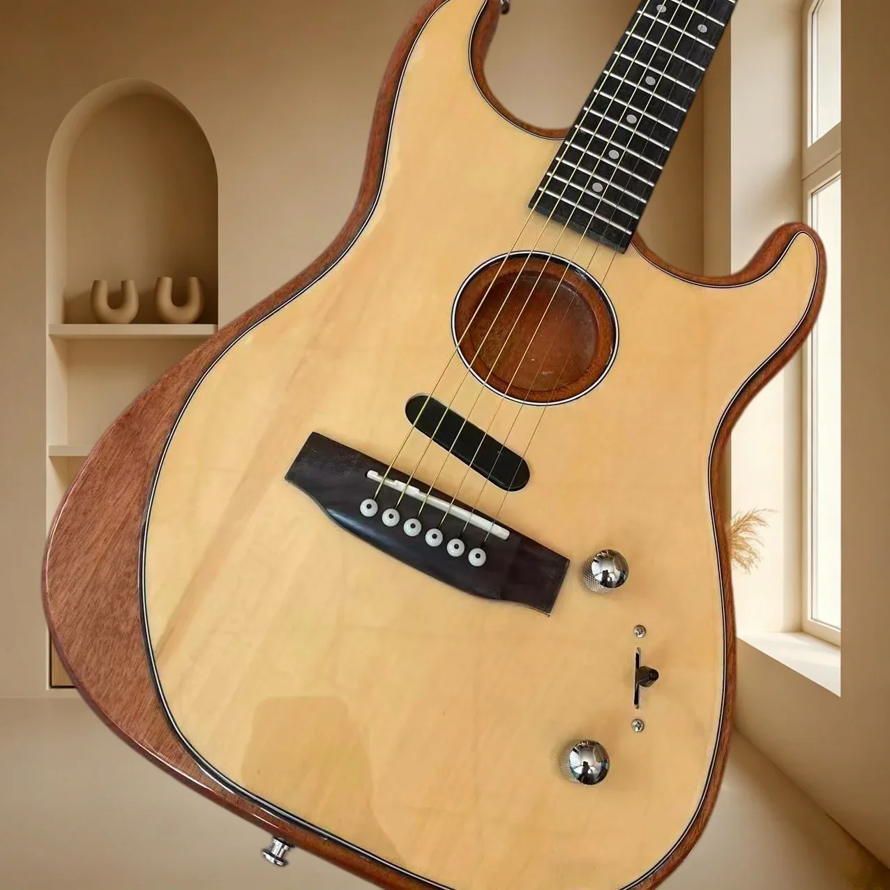 STYU Acoustic Electric Hybrid Guitar Mahogany Binding Piezo Pickup Acoustic Electric Dual Use Singing Fingerstyle Stage Beginner