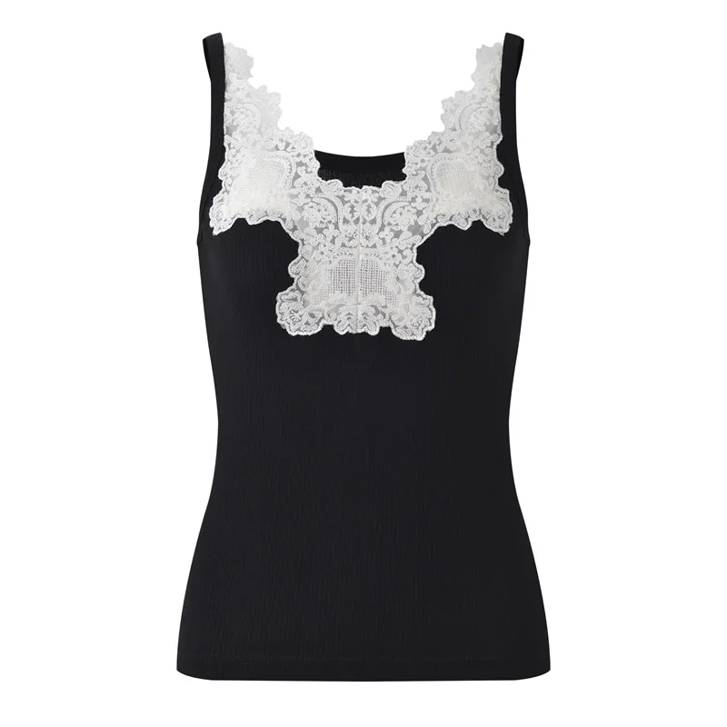 New Arrival Women TANK Tops Knitting Cotton Sleeveless Lace Patchwork Tops