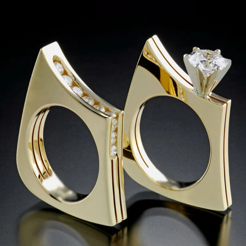 Unique Craftsm Glossy Geometric Shape rings for women Charms Diamond inlay Two Piece Ring Classic banquet Jewelry Accessories