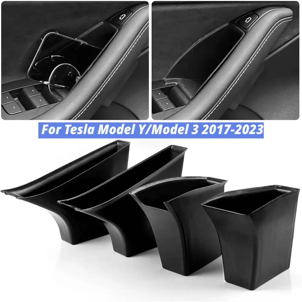 Door Side Storage Box For Tesla Model Y/Model 3 2017-2023 Accessories Armrest Phone Container Door Organizer Handle Pocket Tray