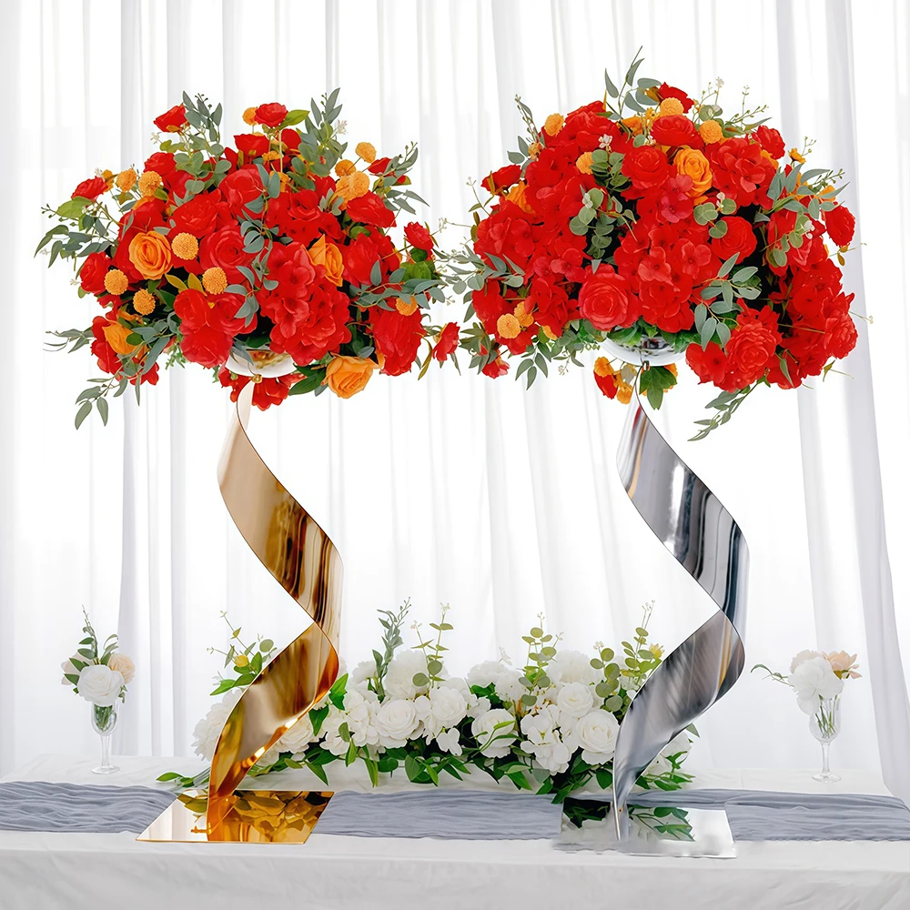 60/80cm 5Pcs Electroplated Spiral Flower Stand Wedding Banquet Aisle Decor Table Centerpiece Home Ornament