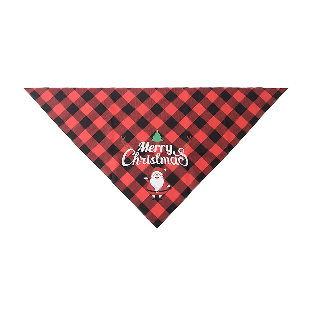 Red Green Grid Christmas Dog Scarf Santa Claus Adjustable Triangle Bandana Snowman Dog Saliva Towel Pet Grooming