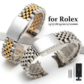 13/17/18/19/20/21/22mm 롤렉스 DATEJUST 밴드 곡선 엔드 메탈 희년 팔찌 여성용 남성용 손목 밴드 용 스테인레스 스틸 시계 스트랩