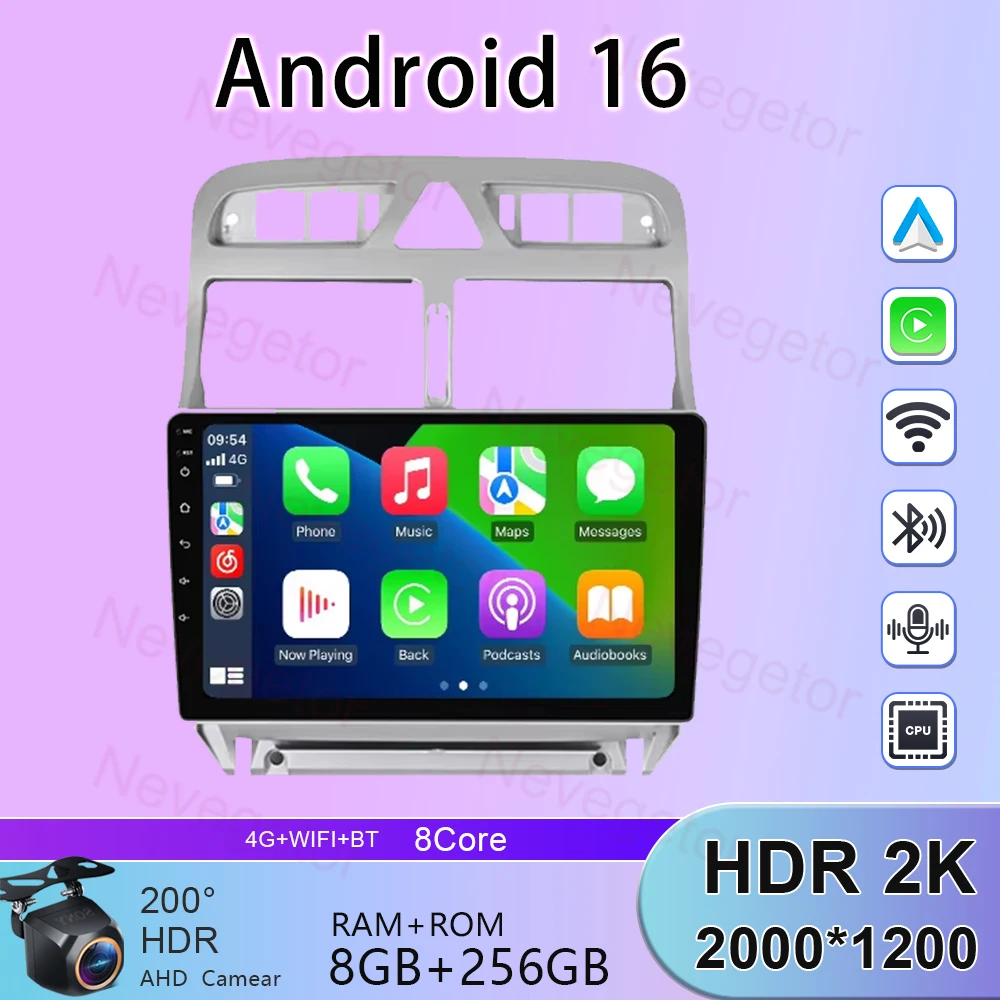

Android 16 Carplay Auto WIFI+4G For Peugeot 307 307CC 307SW 2002-2013 Car Radio Multimedia Video Player Stereo Head Unit BT DSP