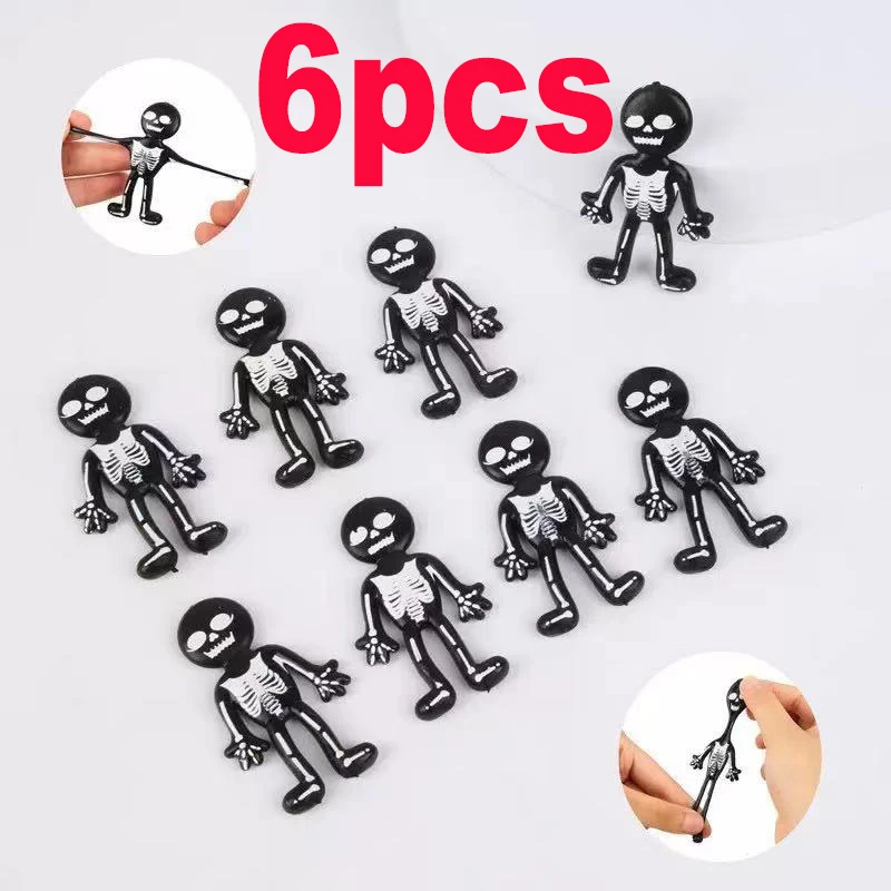 

6Pcs Horror TPR Stretchable Skeleton Skull Man Creativity Prank Toy For Halloween Party Favors Kids Birthday Pianta Fillers Gift