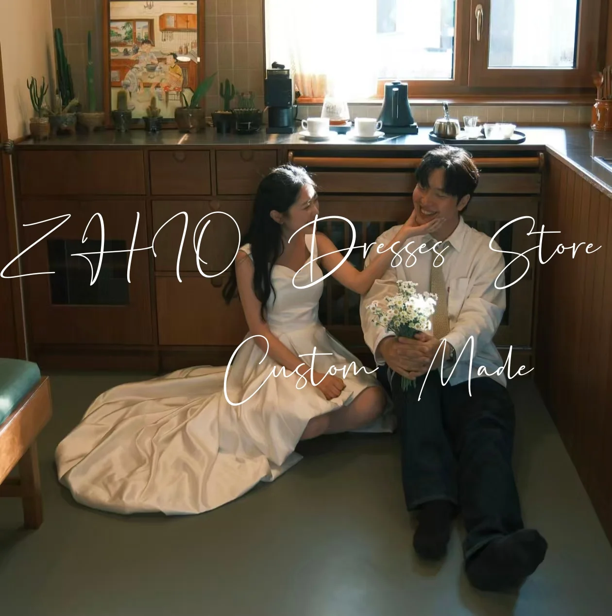 Zhi vestido de festa de casamento simples, alto e baixo, alças espaguete, cetim marfim, sessão de fotos coreana, vestido de recepção de noiva personalizado