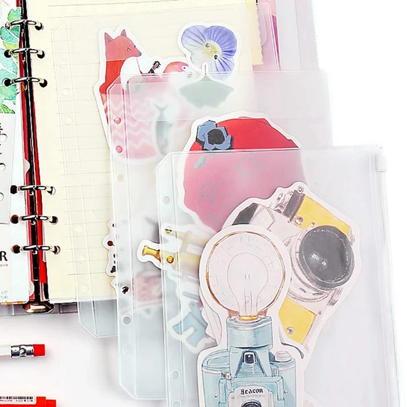 A6 Size Binder Pockets With Different Partitions,Binder Folders Waterproof 6 Holes Loose Leaf Bags For Documents Cards