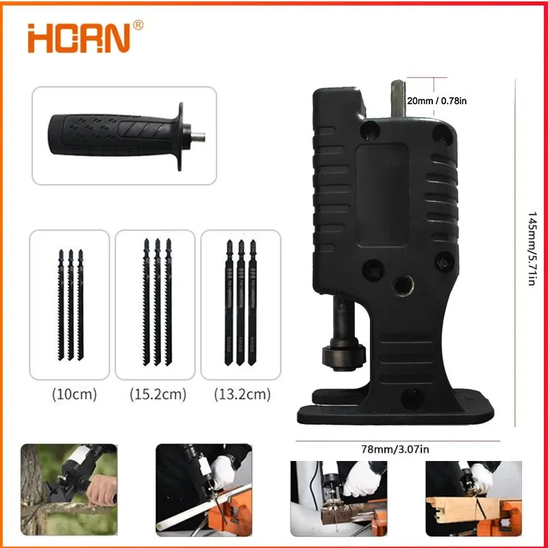 Portable Reciprocating Electric Saw Adapter Electric Drill Modified Tool Attachment with 3 Saw Blades for Wood Metal Cutting