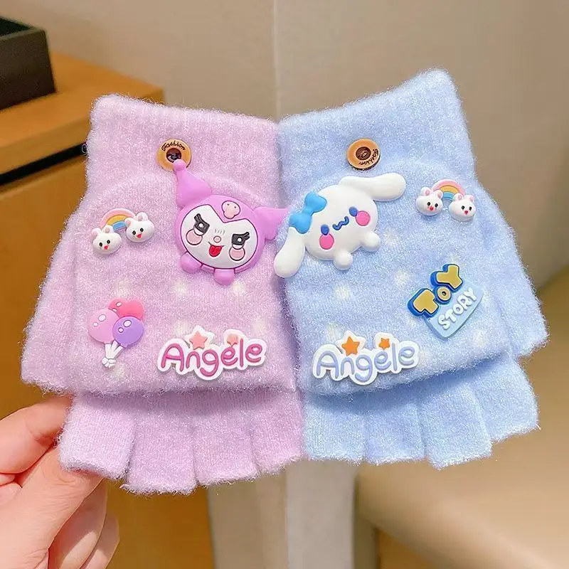 Guanti infradito per bambini Guanti mezze dita senza dita Sanrio Kuromi Cartoon per ragazzi e ragazze per tenere al caldo in autunno inverno