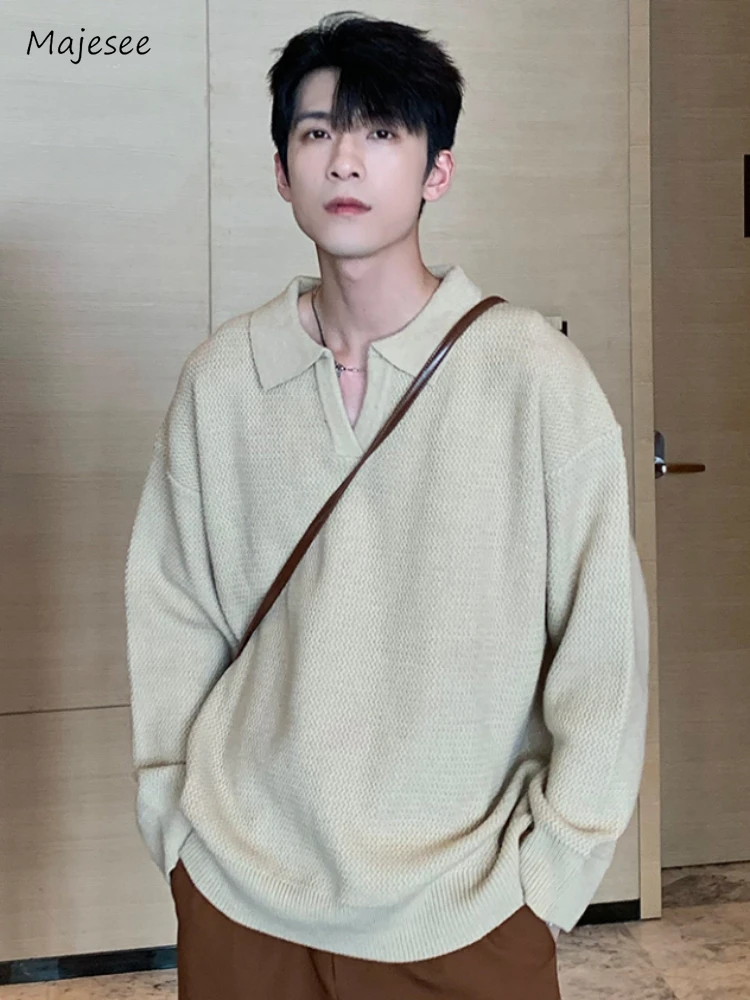 

V-neck Sweaters Men Slouchy Baggy Fashion Korean Style Autumn All-match Solid Outdoor Hipster Handsome Preppy Streetwear