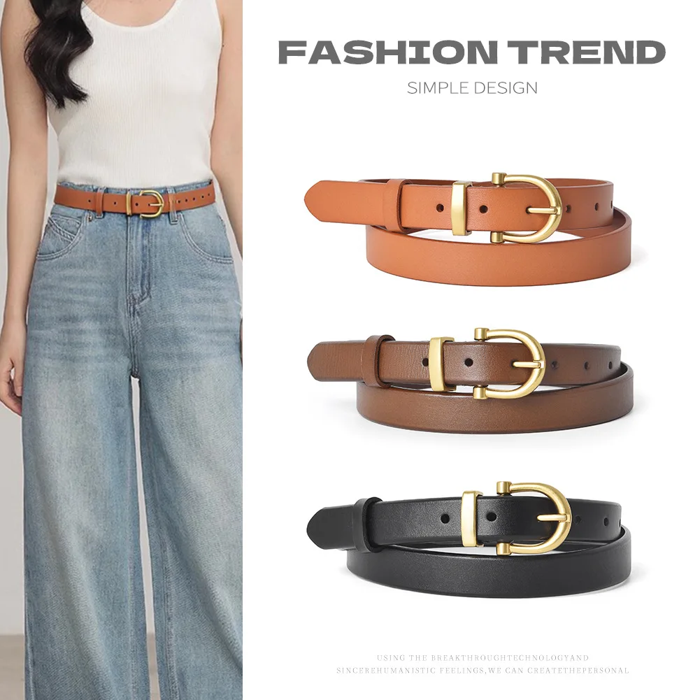 Minimally retro women's leather belt paired with jeans and casual pants