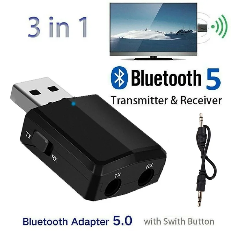 Bluetooth 5.0 Transmitter Receiver 3.5mm AUX Jack USB Dongle Stereo Wireless Audio Adapter For TV Car PC Kit Speaker Headphones