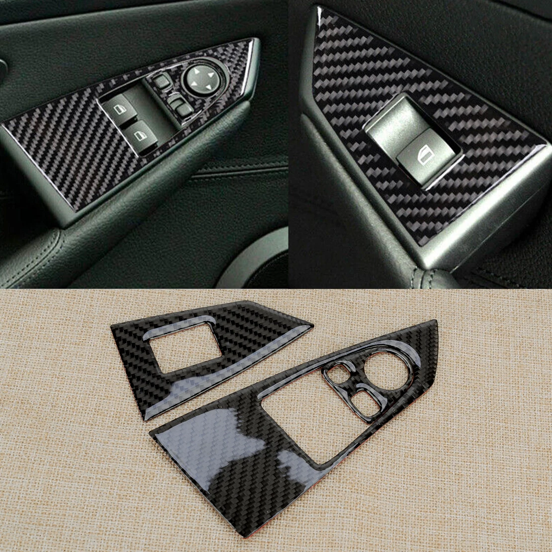 Front Window Lift Switch Panel Cover LHD Fit for BMW 6 Series E63 E64 2004 2005 2006 2007 2008 2009 2010 Black Carbon Fiber New