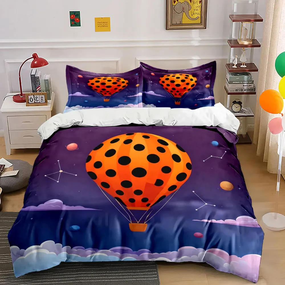 Hot Air Balloon Galaxy Set Soft Comfortable Duvet Cover Bedding Set Included 1*Duvet Cover & 2*Pillowcases, gift