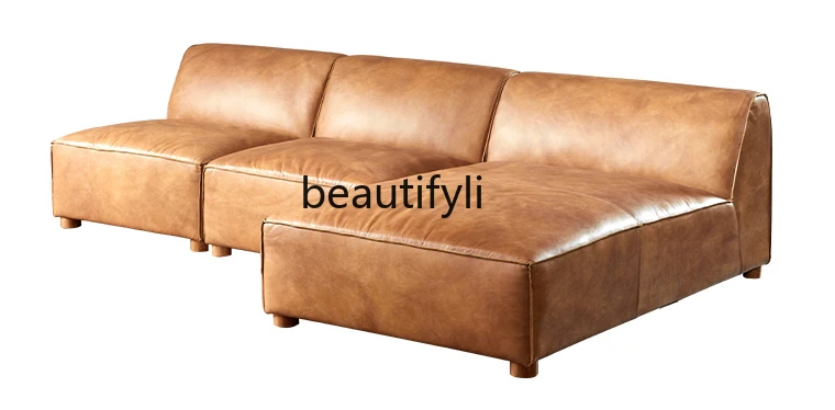 Nordic Modern Simple Leather Sofa Combination First Layer Cowhide Retro Distressed Concubine Corner Sofa